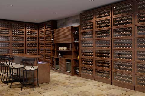 Hale Heritage Barrister Bookcases with wine racks in a wine cellar