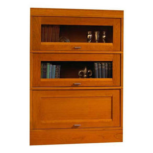 Hale Millennium Wood Barrister Bookcase with 2 receding glass door shelf sections and one wood receding door shelf section
