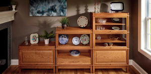 Authentic wood Hale Heritage Barrister Bookcases with receding glass and wood doors
